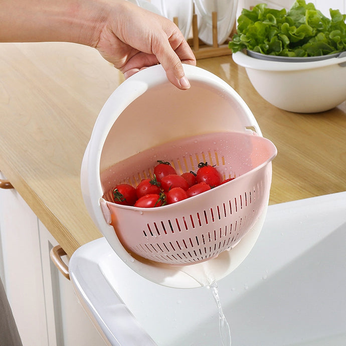 Double Drain Basket with Bowl Washing for Kitchen