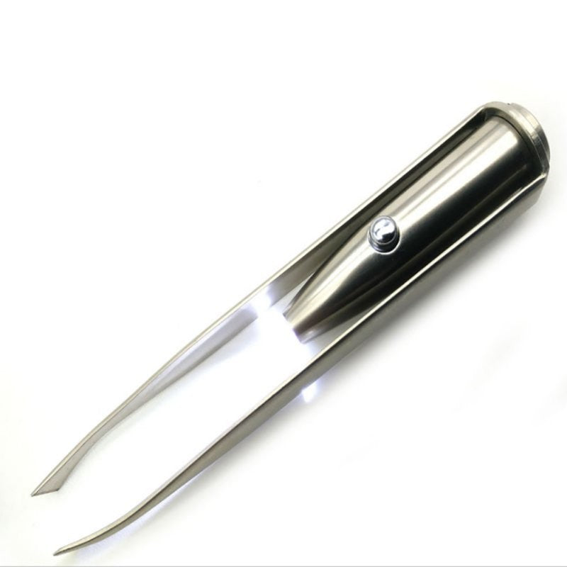 Stainless Steel Makeup Tool Led Light Eyelash Eyebrow Hair Removal Tweezers Make-up Assistant